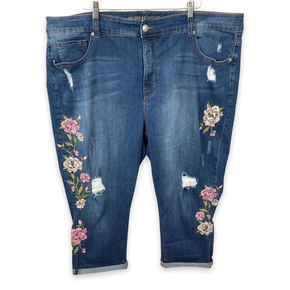Melissa McCarthy Denim - Melissa McCarthy Seven7 Floral Embroidered Jeans Womens Crop Stretch Tapered 28W